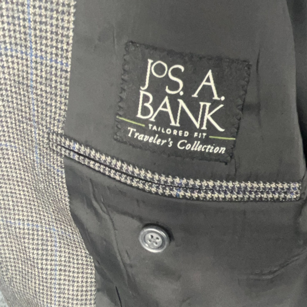 Jos A Bank‎ Tailored Fit Travelers Houndstooth Wool Blazer Men's 42R Gray Plaid - Picture 5 of 12
